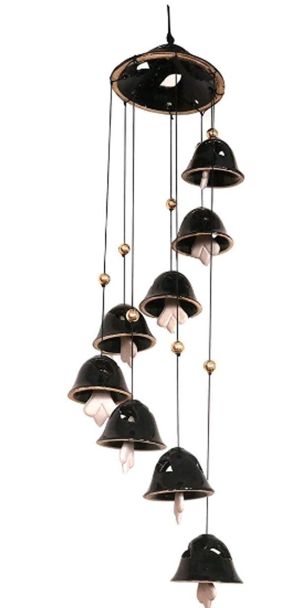 Handcrafted 7 Bells Black Color Ceramic Wind Chimes - 8 Bells, Black Color, Ceramic, Pack of 1